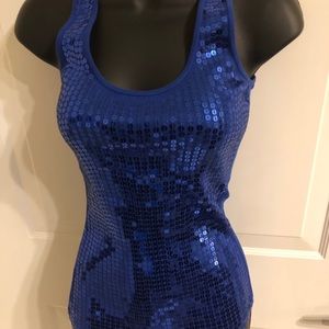 Express Sequenced Blue Scoop Neck Tank Top size S